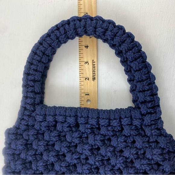 Blue Mini Macramé Handmade Crochet‎ Bag with Textured Design - Picture 8 of 9